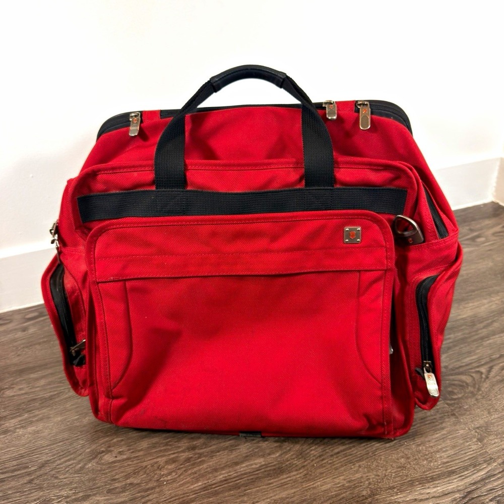 Victorinox Red/Black Nylon Soft Carry-On Rolling Bag, Telescoping Handle